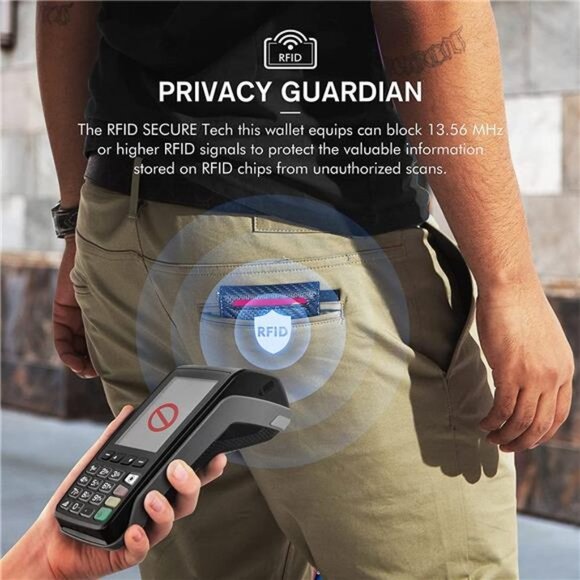 Slim Card Holder Wallet for Men with Money Clip (Carbon Fiber & Blue) - Picture 4 of 6